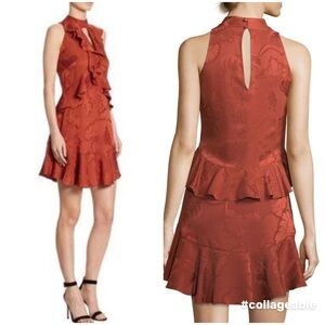 Cinq a Sept Rust Brown Satin Sleeveless Ruffle Maxime Dress 8